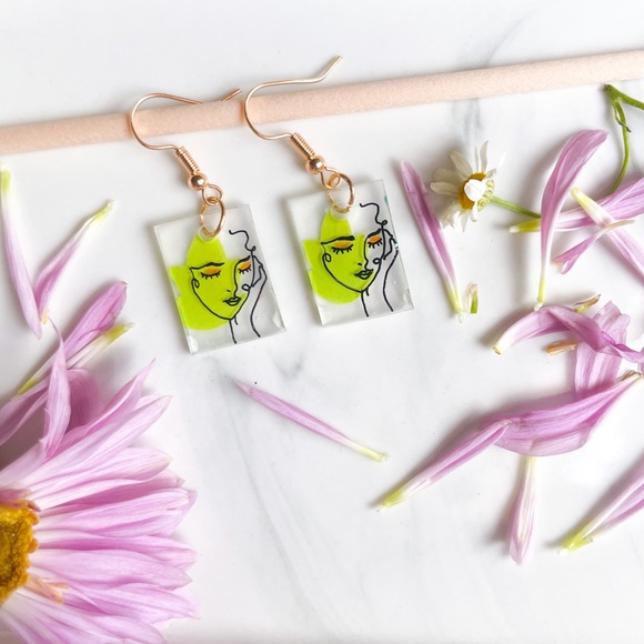 Handmade Line Art Polystyrene Earrings - Picture 1 of 1